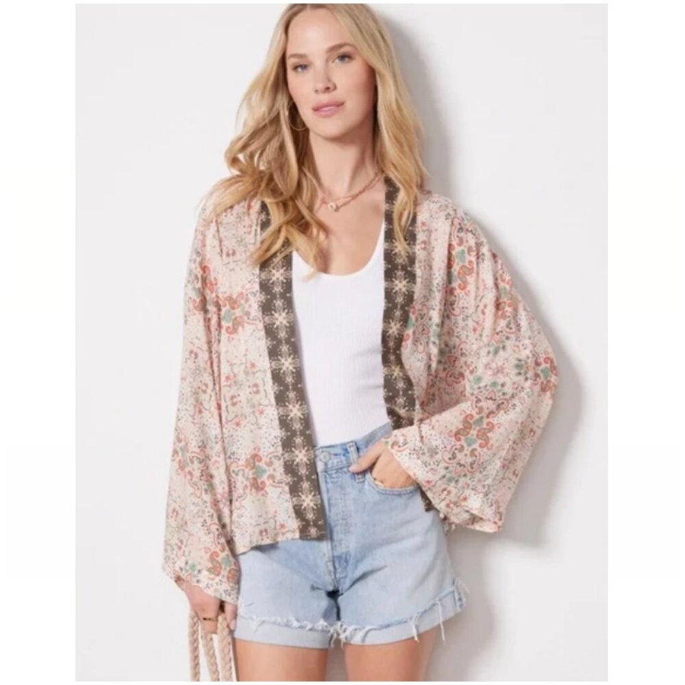 Michael Stars Patina Wide Sleeve Paisley Kimono OS - Picture 6 of 7